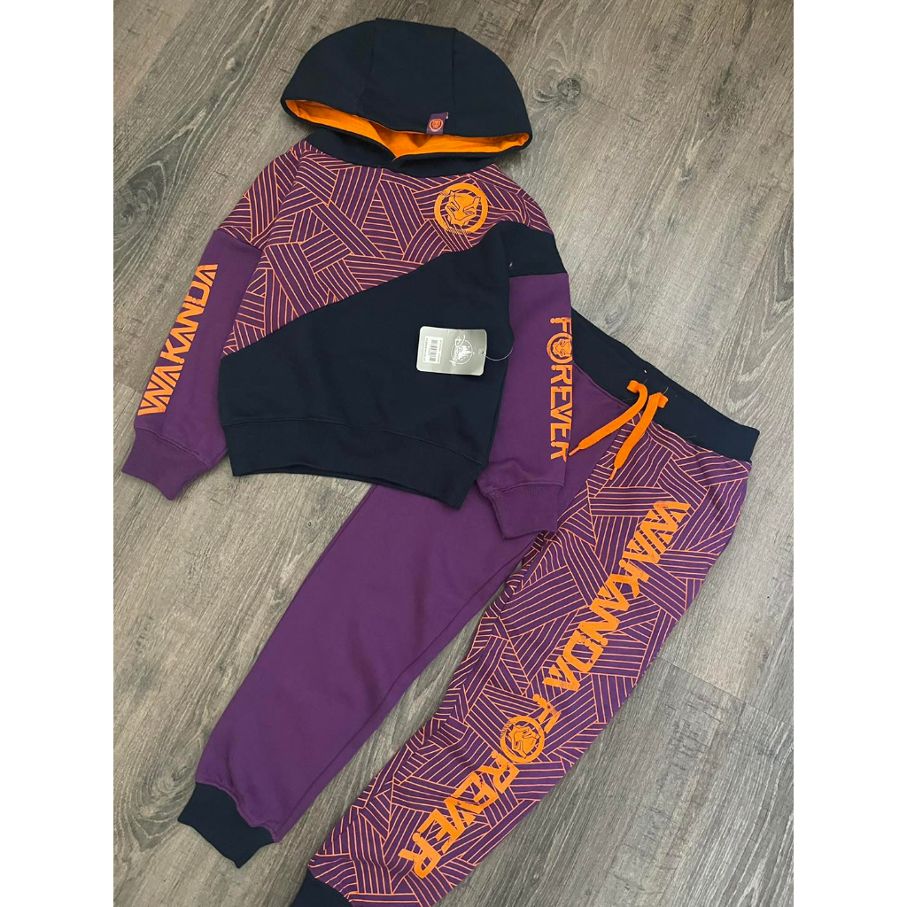 Bộ nỉ phối màu tím hoạ tiết marvel cho bé