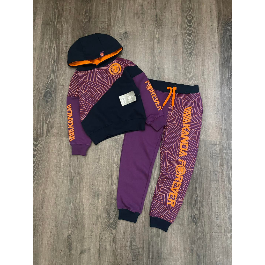 Bộ nỉ phối màu tím hoạ tiết marvel cho bé