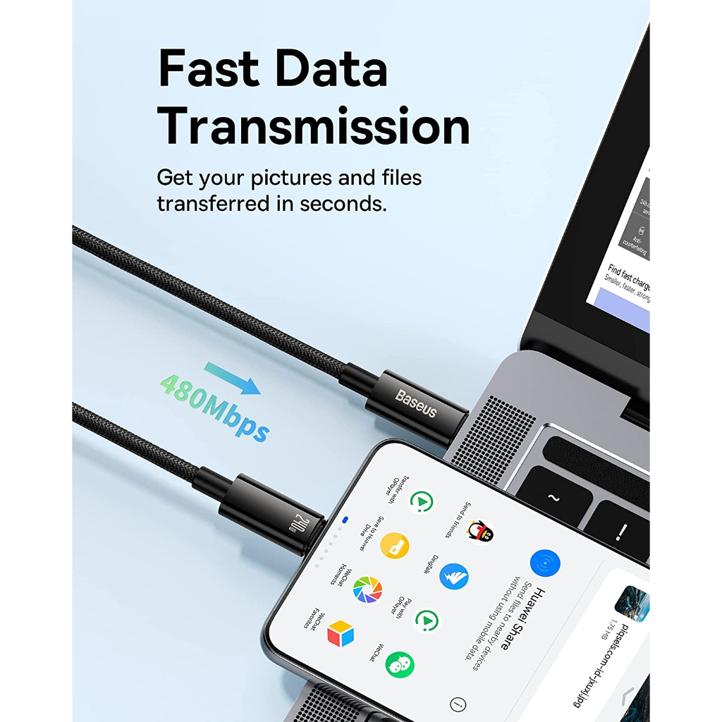 Dây sạc nhanh Type c 240W Baseus Tungsten Gold cáp bọc dù siêu bền cho laptop Mac smartphone