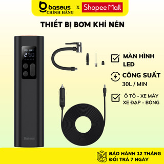 Máy bơm khí nén mini cho ô tô báo áp suất Baseus dùng cho Xe hơi xe máy xe đạp bóng đá