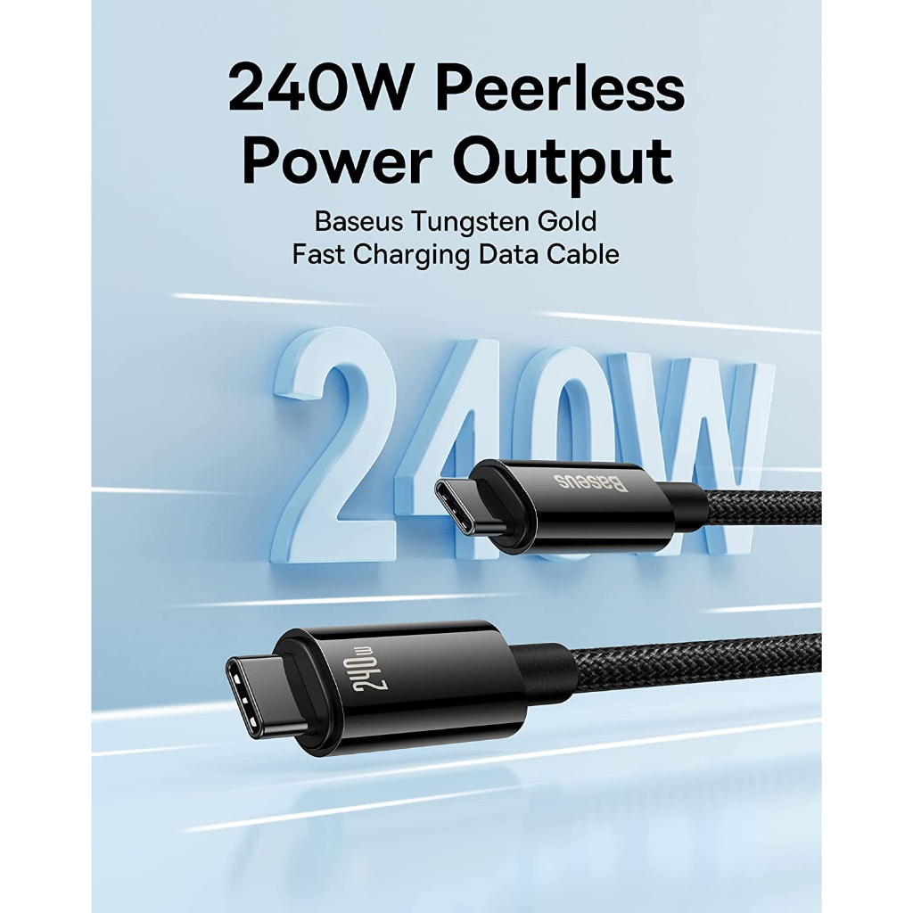Dây sạc nhanh Type c 240W Baseus Tungsten Gold cáp bọc dù siêu bền cho laptop Mac smartphone