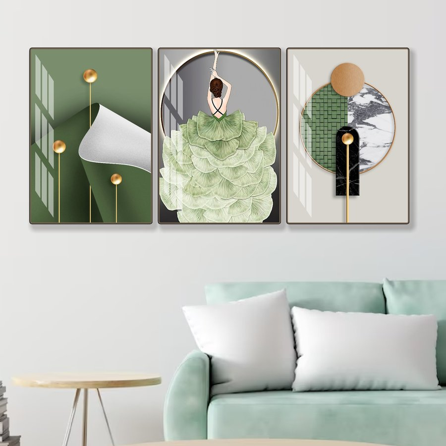 Tranh tráng gương - Bộ 3 tranh Lala decor phòng khách, phòng ngủ- Nhiều mẫu tranh trang trí giá rẻ tặng kèm đinh đa năng