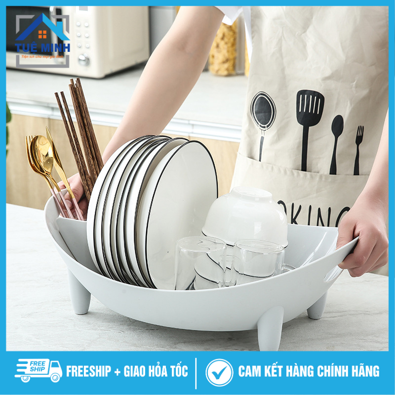 Giá để bát đĩa nhựa để đồ có khay đựng nước có ống thoát nước, kể để bát đa năng