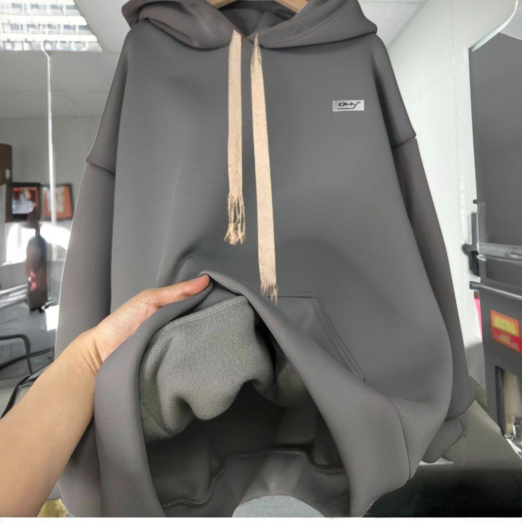 Áo Hoodie Nỉ, Localbrand, Tem Cao Su, Nam Nữ, Form Rộng, Mũ To 2 Lớp, Dây Kéo, Màu Đen/Xám/Kem Thương Hiệu ohay.club