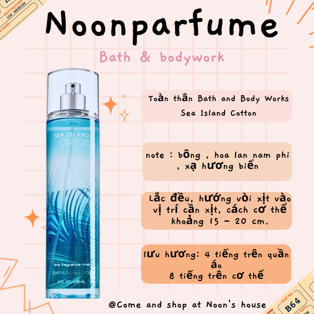🍄 Xịt Thơm - Toàn thân Bath and Body Work Sea Island Cotton