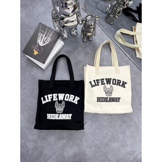 Túi canvas tote chó 2 màu beige & đen full tag mạc
