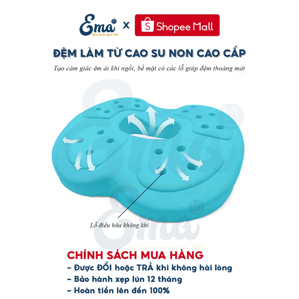 Đệm lót ghế chống trĩ EMA thế hệ 2 cao cấp - Nâng cấp ruột đục lỗ, vỏ lưới 4D siêu thoáng