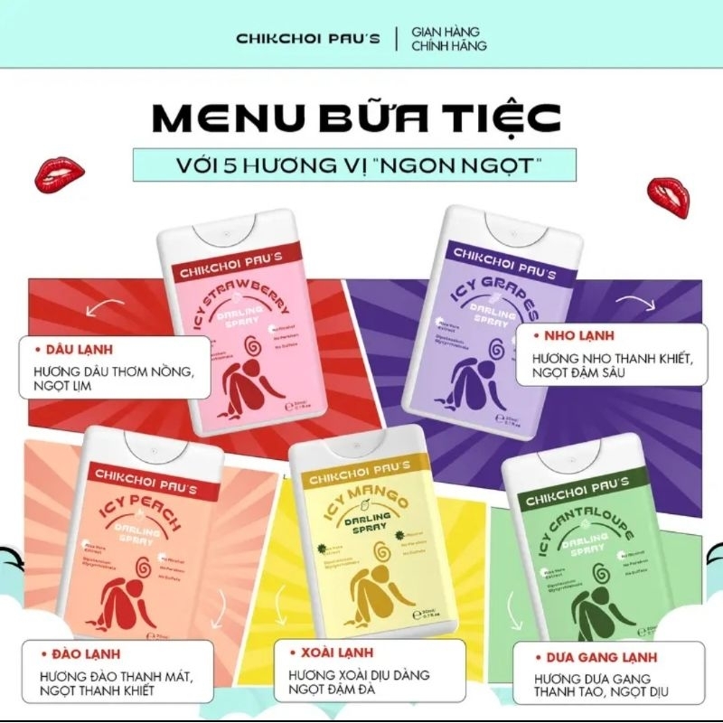 Xịt thơm vùng Bikini Chikchoi pau's khu vườn trái cây cho cuộc yêu mùi hương hoa quả the mát. che tên sp