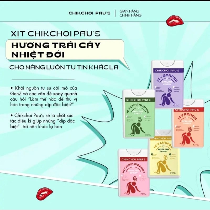 Xịt thơm vùng Bikini Chikchoi pau's khu vườn trái cây cho cuộc yêu mùi hương hoa quả the mát. che tên sp