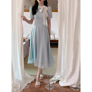 đầm xòe cổ phối nơ tay phồng hai màu xinh xắn ( thời trang bigsize vicky.g -anitagreen) n823