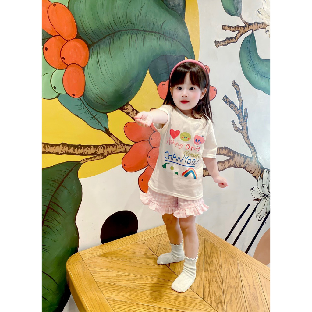 Bộ quần áo cộc đáng yêu cho bé gái, Set áo quần xinh xắn thoáng mát 2 màu trắng đen Bảo Ngân Shop