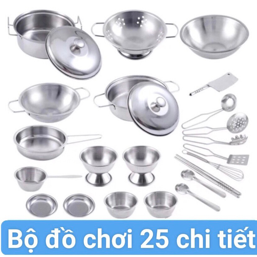 Bộ đồ chơi nấu ăn bằng inox 25 món 32 món 40 món dành cho các bé yêu