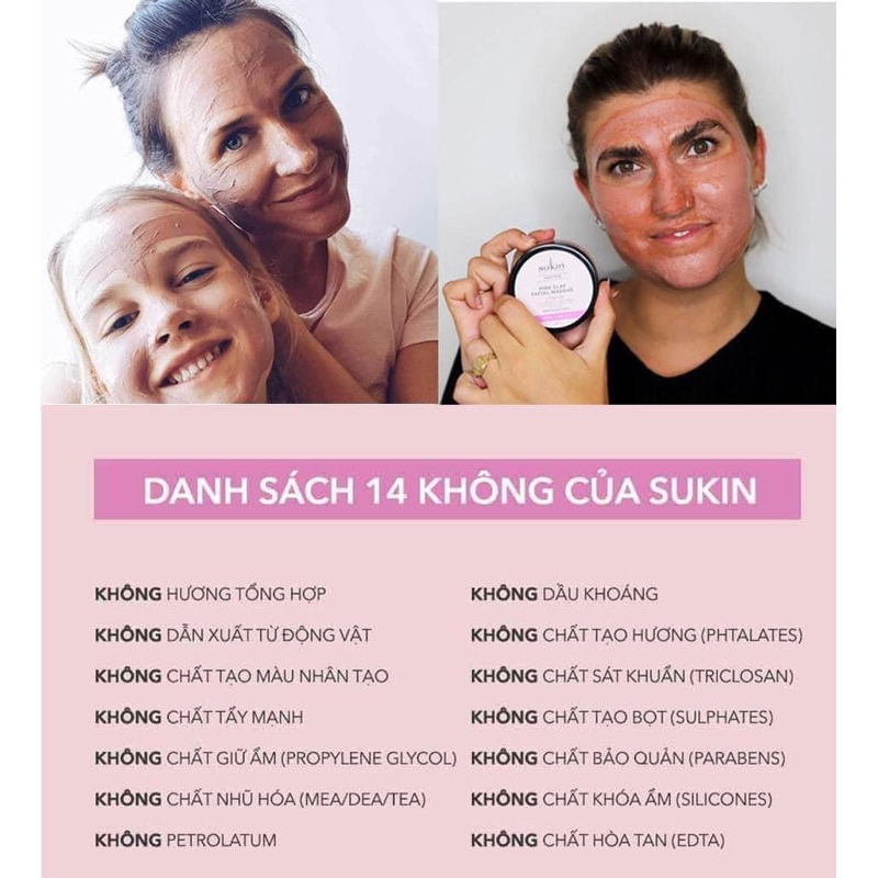 Mặt Nạ Đất Sét Sukin Greens Detoxifying/ Pink Sensitive Facial Masque hữu cơ 100% của Úc