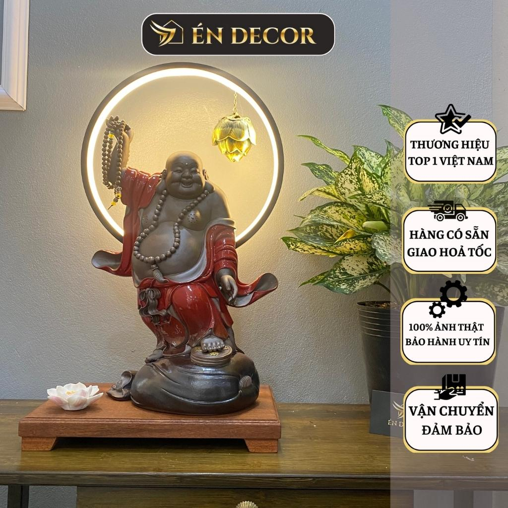 Tượng Phật Di Lặc an nhiên ÉN DECOR tượng Di Lạc gốm tử sa kèm kệ đèn led decor trang trí, phong thuỷ
