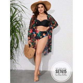 Set bikini hoa big size từ 60kg-90kg (bigsize, to, lớn, béo, mập, size lớn, sexy, set bộ, bộ)