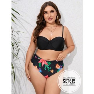 Set bikini hoa big size từ 60kg-90kg (bigsize, to, lớn, béo, mập, size lớn, sexy, set bộ, bộ)