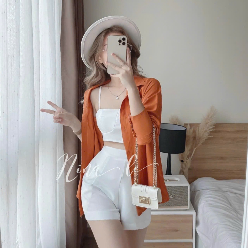 Sét đồ bộ nữ 3 món đũi áo có mút ngực kèm áo sơ mi tơ xước, sét cotton lạnh tôn dáng sang chảnh đi chơi đi biển