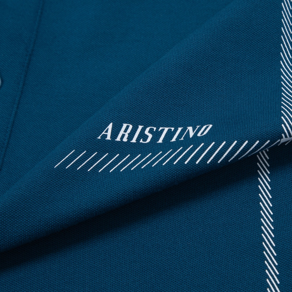 Áo thun polo nam Aristino APS044S3 phông ngắn tay cổ bẻ công sở màu xanh cổ vịt 75 in vải cotton organic cao cấp mềm mát