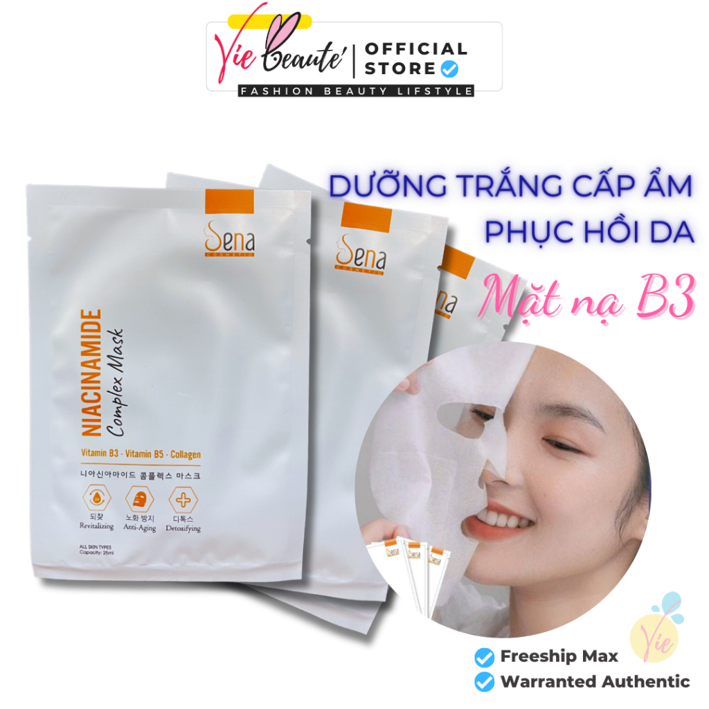 Mặt Nạ B3 Sena Niacinamide Complex chứa Collagen, Vitamin B3 và B5 - Dưỡng Trắng Cấp ẩm phục hồi da 10ml