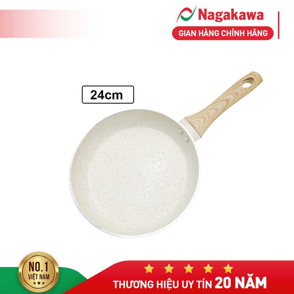 Chảo vân đá đáy từ Nagakawa 5 kích thước (22cm, 24cm, 26cm, 28cm, 30cm) - Nhôm nguyên khối - Dùng cho mọi loại bếp