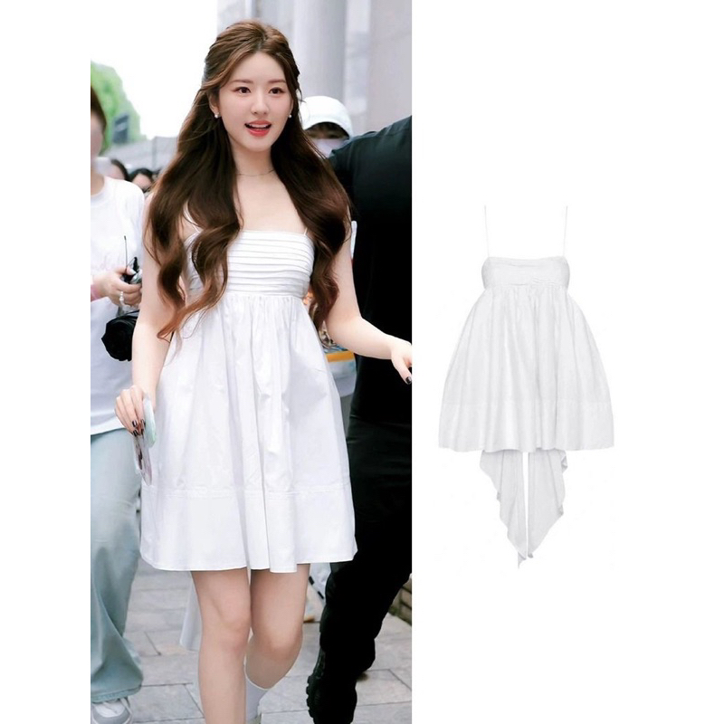 Váy trắng hai dây babydoll Triệu Lộ Tư Váy ngắn công chúa ly ngực form xoè buộc nơ to sau lưng hè 2023