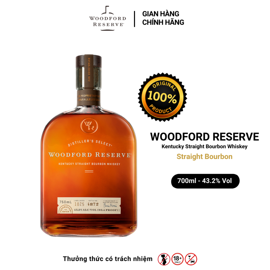 Rượu WOODFORD RESERVE Kentucky Straight Bourbon Whiskey Nồng Độ Alc 43.2% 700ml