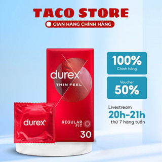 Bao Cao Su Durex Thin Feel Siêu Mỏng Có Gel Bôi Trơn Hộp 30 Chiếc