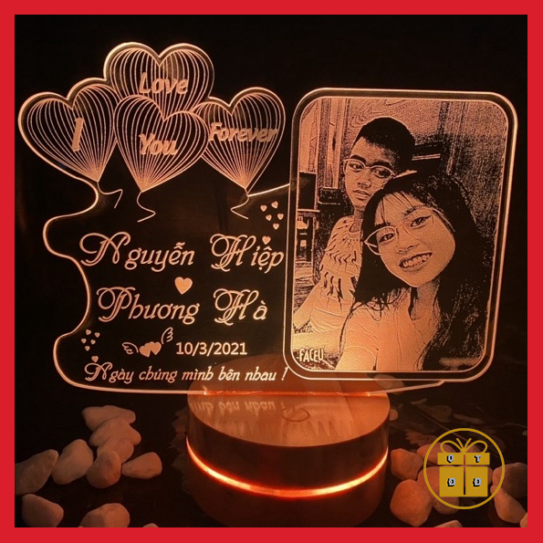 Đèn Khắc Hình Và Chữ Theo Yêu Cầu, Đèn Ngủ 3D Cao Cấp Tấm Đèn Dày 4mm - Quà Sinh Nhật Cho Nữ, Quà Tặng Cho Nam
