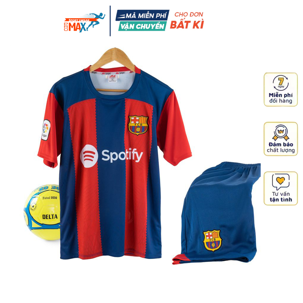 Bộ quần áo bóng đá Barcelona vải Poly thun lạnh thoáng mát đồ đá banh mẫu mới 2023 2024