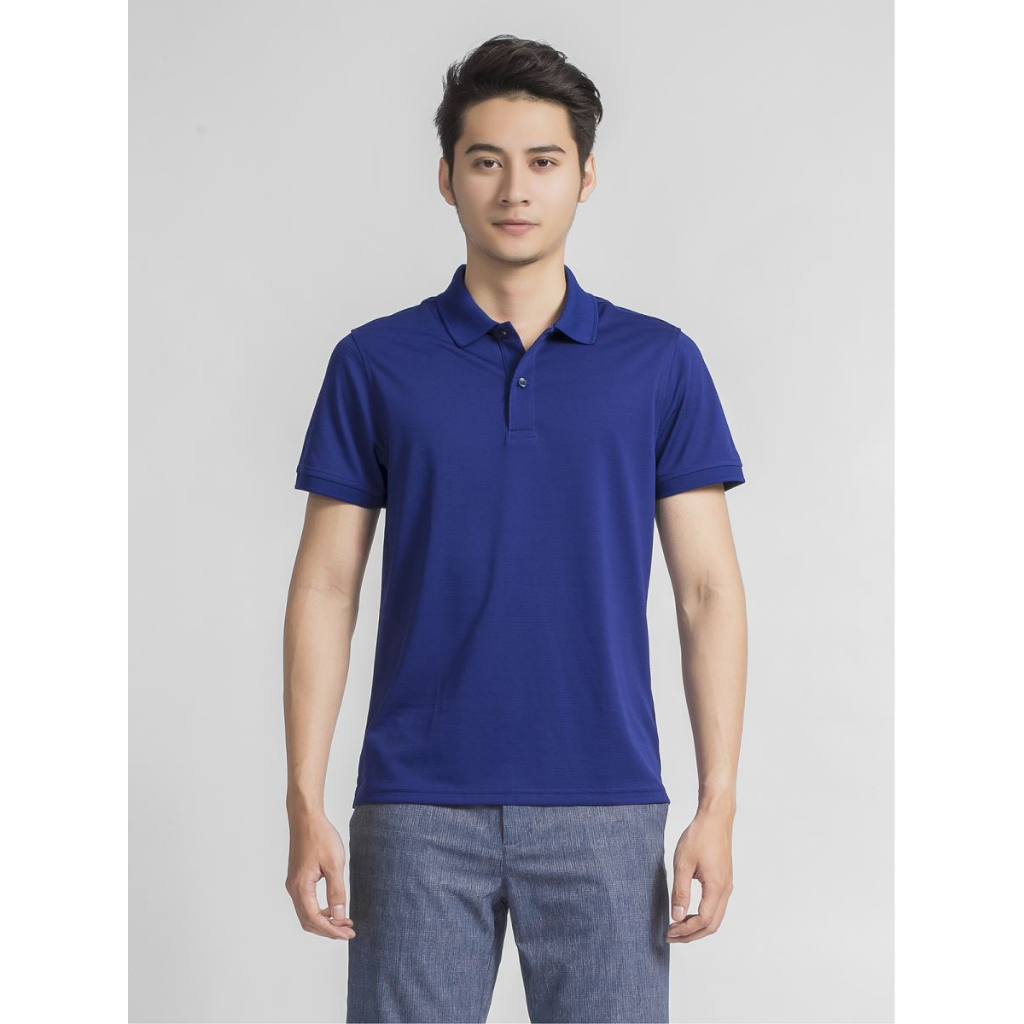 Áo polo Aristino APS035S9 màu tím than size L chất liệu thể thao cool mát, hoạ tiết kẻ ngang dệt chìm, dáng regular fit
