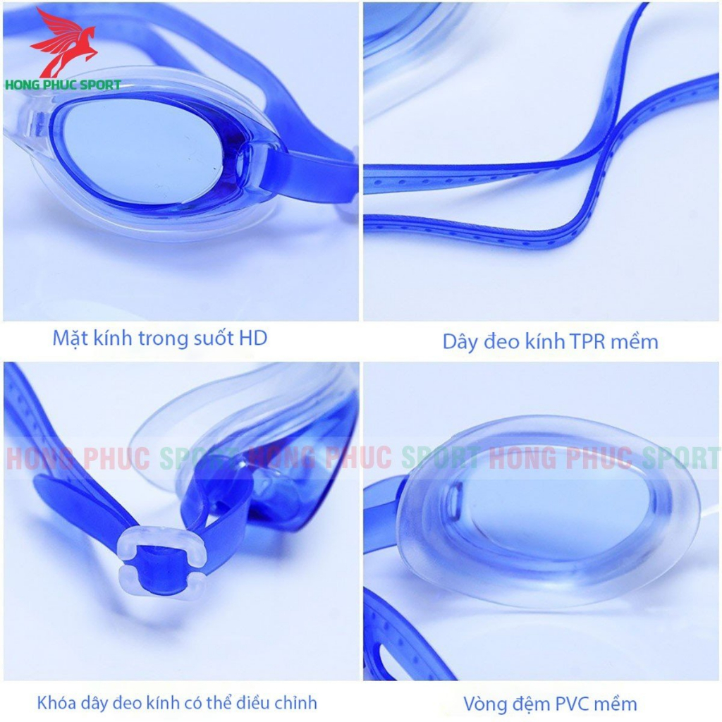 Kính bơi trẻ em kèm nút bịt tai góc siêu có viền cao su ngăn nước vào mắt