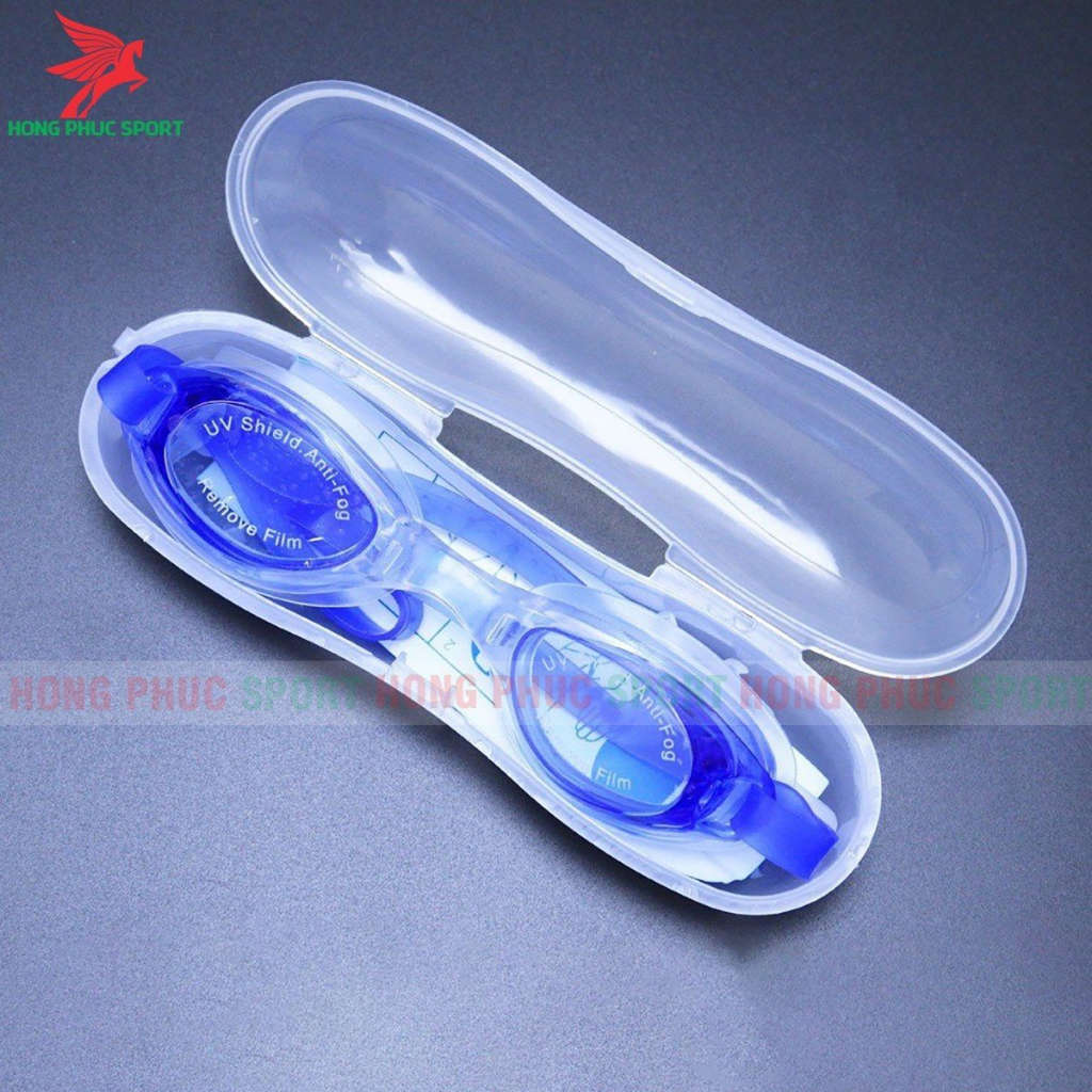 Kính bơi trẻ em kèm nút bịt tai góc siêu có viền cao su ngăn nước vào mắt