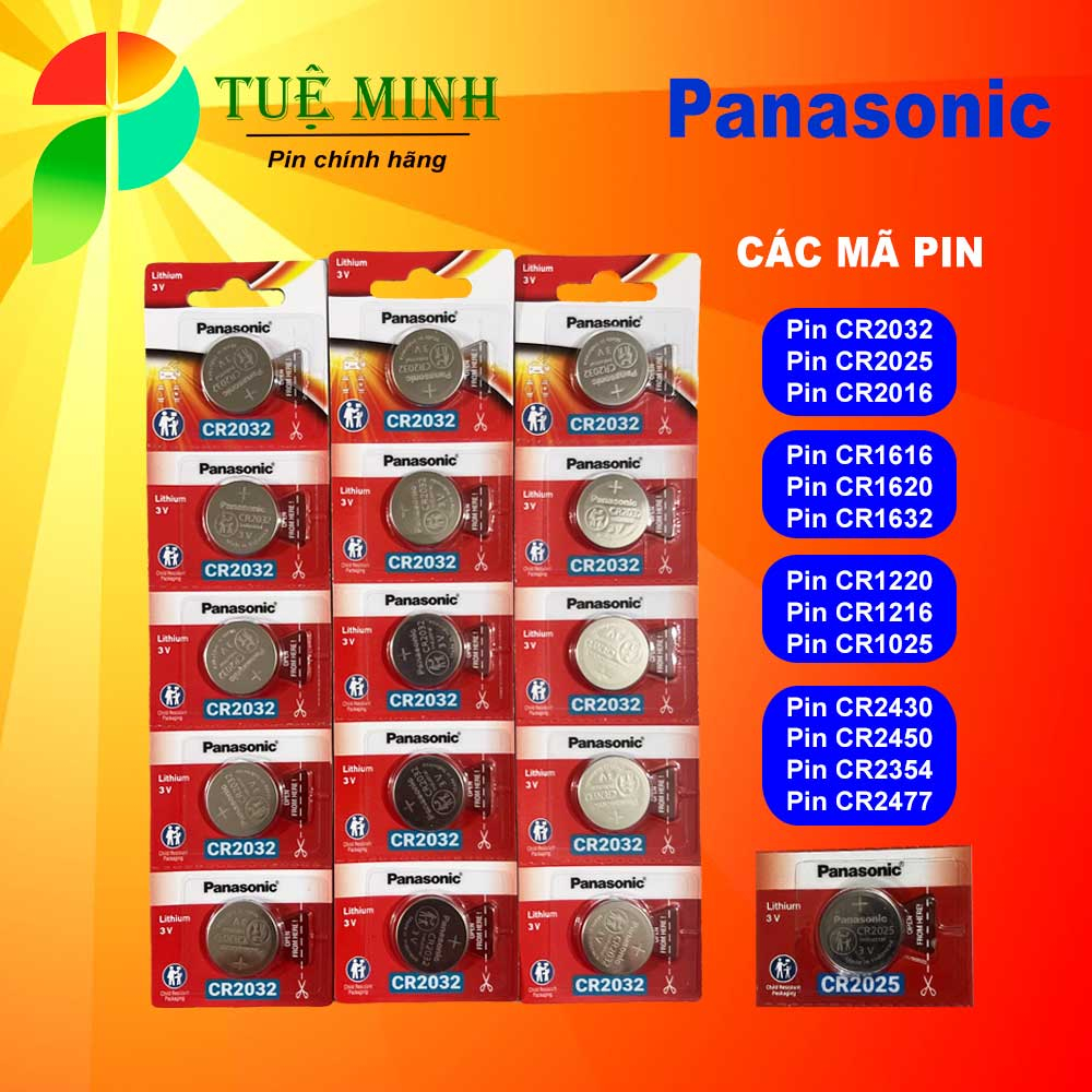 Vỉ 5 viên pin Panasonic CR2032/ CR2025/ CR2016/ CR1025/ CR1220/ CR1216/ CR1616/ CR1620/ CR1632/ CR2430/ CR2450, Pin 3V