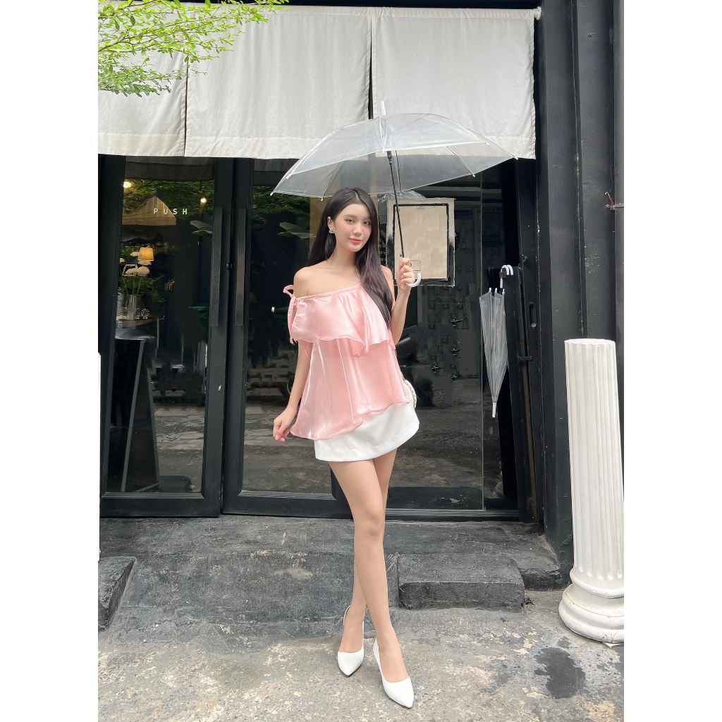 Áo organza lệch vai bèo tầng xinh xắn Callene (L1966)