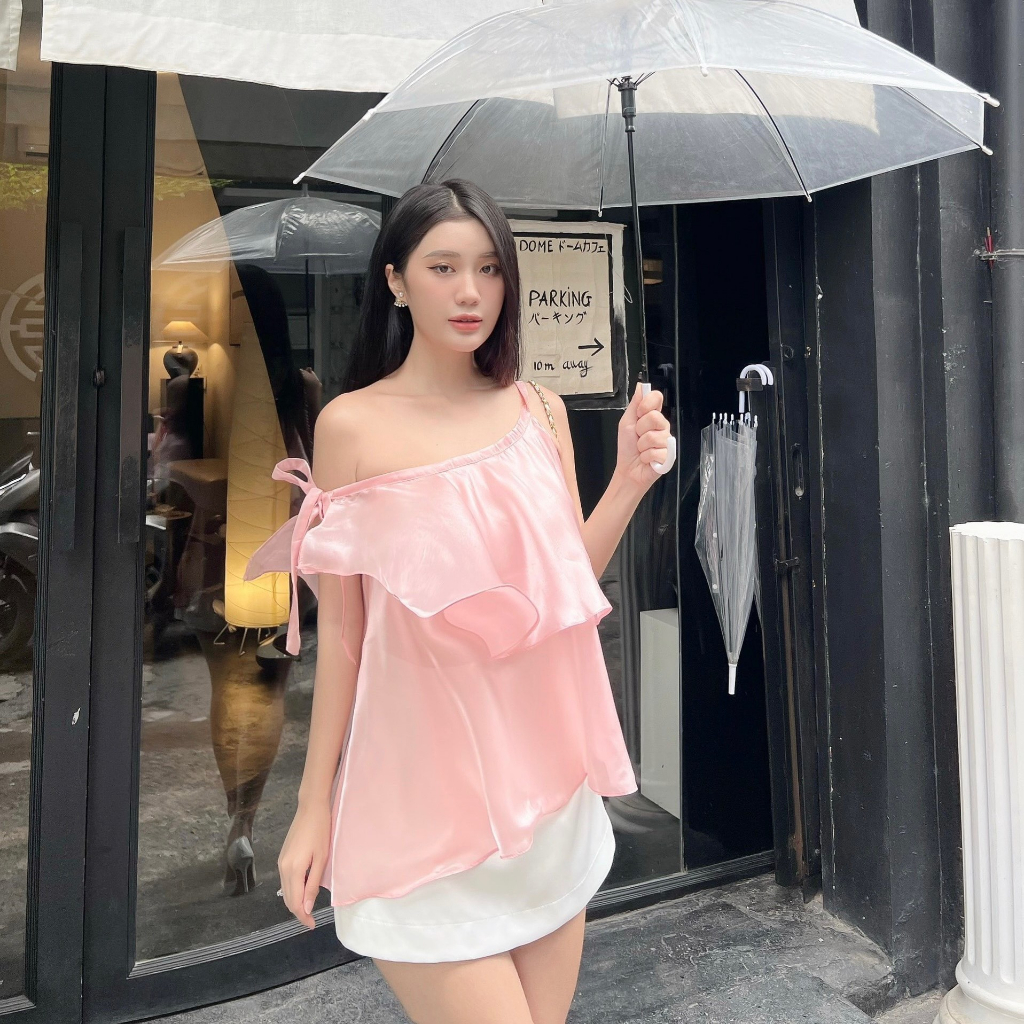 Áo organza lệch vai bèo tầng xinh xắn Callene (L1966)