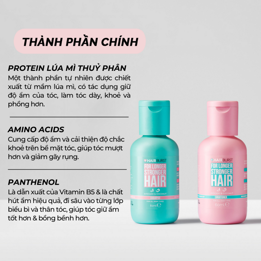 Set gội xả Hairburst stronger longer hair travel size 60ml/chai