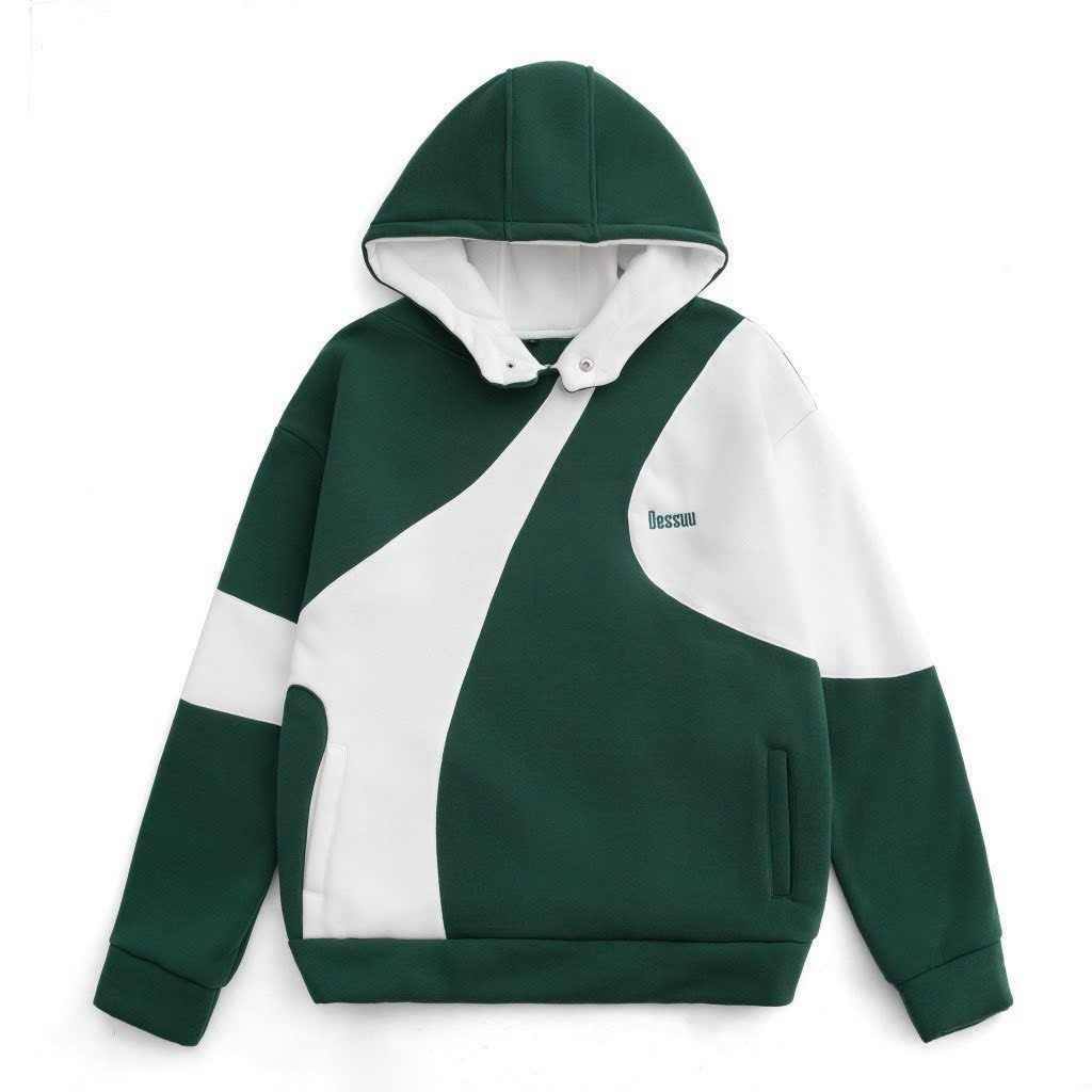 Áo khoác , Áo khoác hoodie DESSUU nỉ bông dày dặn nút bấm 3 màu phối form rộng unisex nam nữ