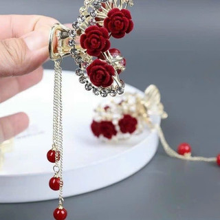 Cặp tóc hoa hồng đính đá cao cấp apon