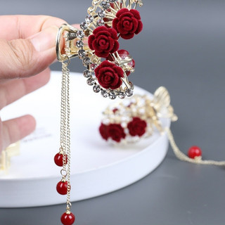 Cặp tóc hoa hồng đính đá cao cấp apon