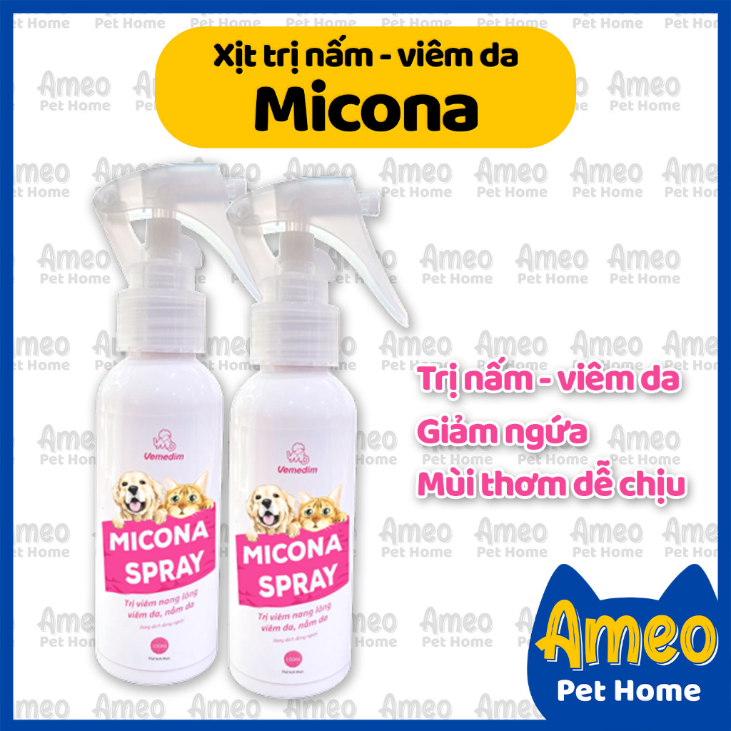 Xịt nấm da, viêm da chó mèo, ngừa nấm MICONA SPRAY cho chó mèo dạng xịt