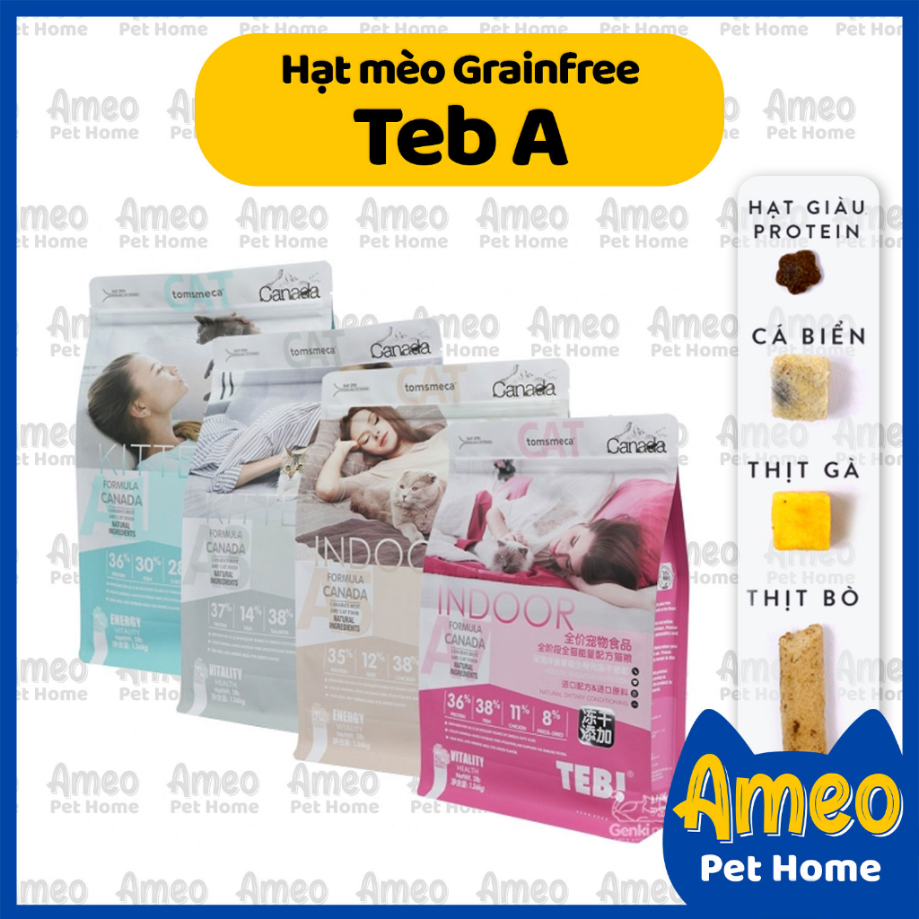 Hạt cho mèo Teb A Series grainfree - bổ sung thịt đông khô thơm ngon nhiều dinh dưỡng nguyên seal 1,36kg
