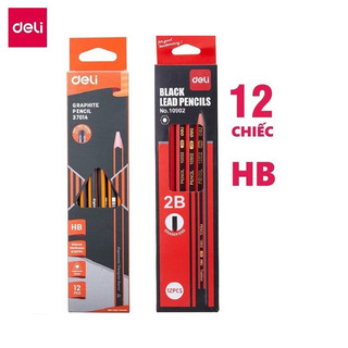 Hộp 12 cây bút chì deli / bút chì sọc đỏ 10902