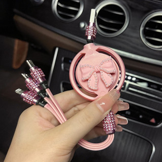 Cáp sạc ô tô xe hơi , cáp sạc đính đá họa tiết sticker dễ thương - Dây sạc USB 3 đầu baseus