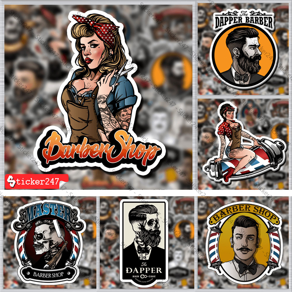Sticker Barber Shop 🌈𝑭𝒓𝒆𝒆𝒔𝒉𝒊𝒑 Sticker Dán Mũ Bảo Hiểm, Dán Xe, Laptop - Hình Dán Cửa Kính, Dán Gương - Chống Nước BAR08