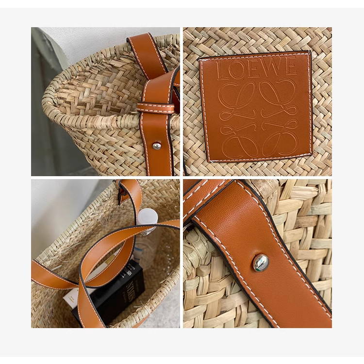 Túi Cói Nữ Đi Du Lịch Hình Xô Quai Da Khắc Logo Đi Biển