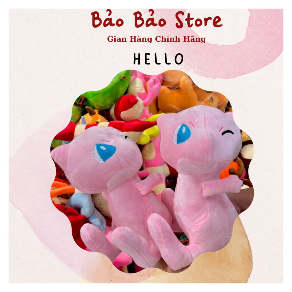 Gấu Bông Pokemon Mèo Mew Hồng Ngồi Dễ Thương