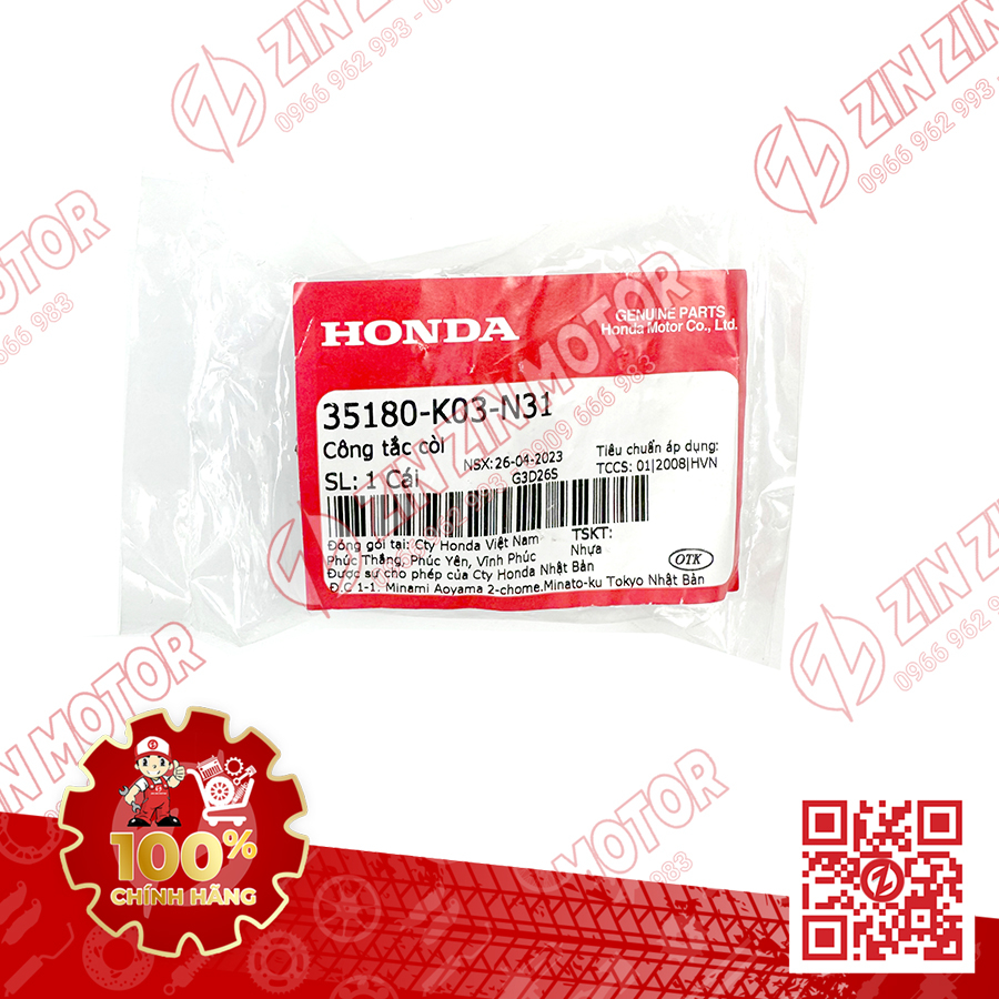 Nút Còi, Công Tắc Kèn Vario 150 K59, Vario 125 K60, Winner V1,Scoopy, SH 2017+, Vision 2014 35180-K03-N31 Chính Hãng