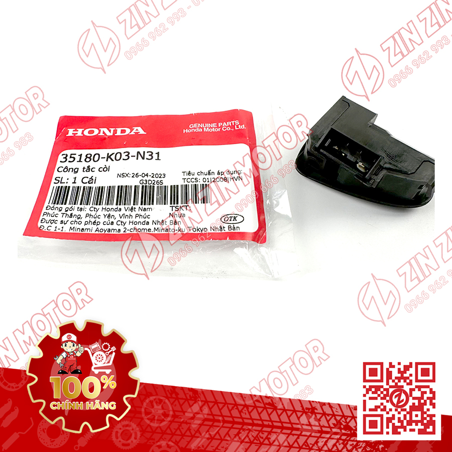 Nút Còi, Công Tắc Kèn Vario 150 K59, Vario 125 K60, Winner V1,Scoopy, SH 2017+, Vision 2014 35180-K03-N31 Chính Hãng