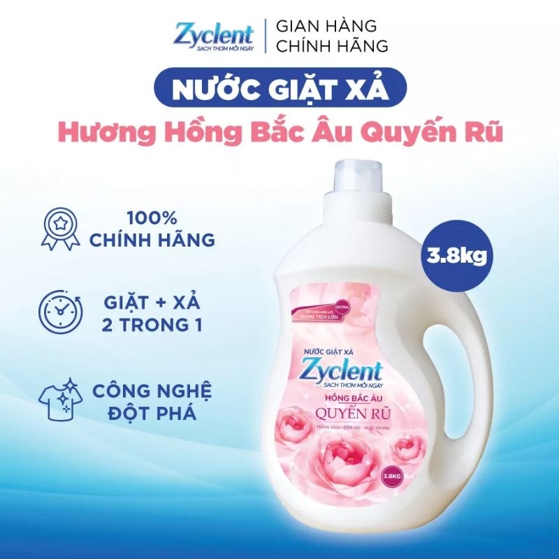 Nước giặt xã ZYCLENT NẮNG MAI THUẦN KHIẾT và HỒNG BẮC ÂU QUYẾN RỦ 3.8KG