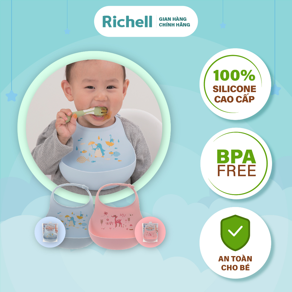 [gift] (hàng tặng không bán) Yếm ăn dặm silicone cho bé Richell Nhật Bản | Baby